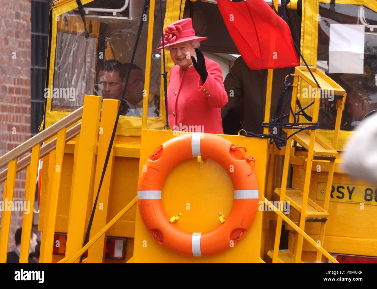 Queen and prince Philip take ride on The Duck bus at Liverpool Royal Albert Dock credit Ian Fairbrother Stock Photo