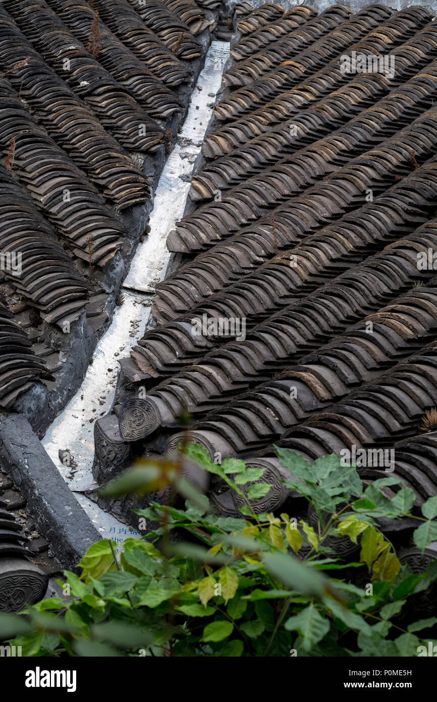 Yangzhou, Jiangsu, China.  Roof Tiles on a Private Residence. Stock Photo