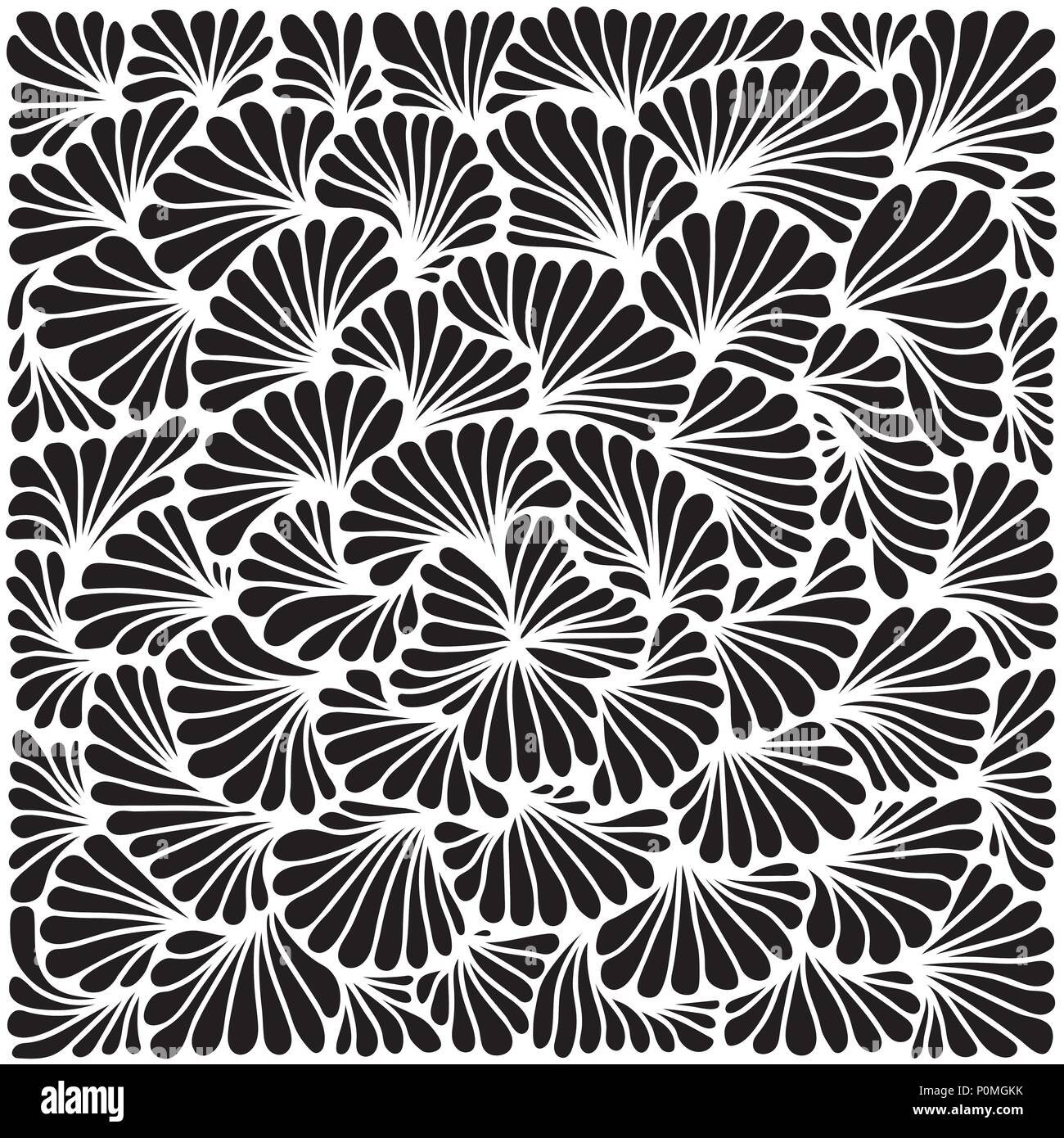 Vector abstract monochromatic pattern. Black leafs on white background