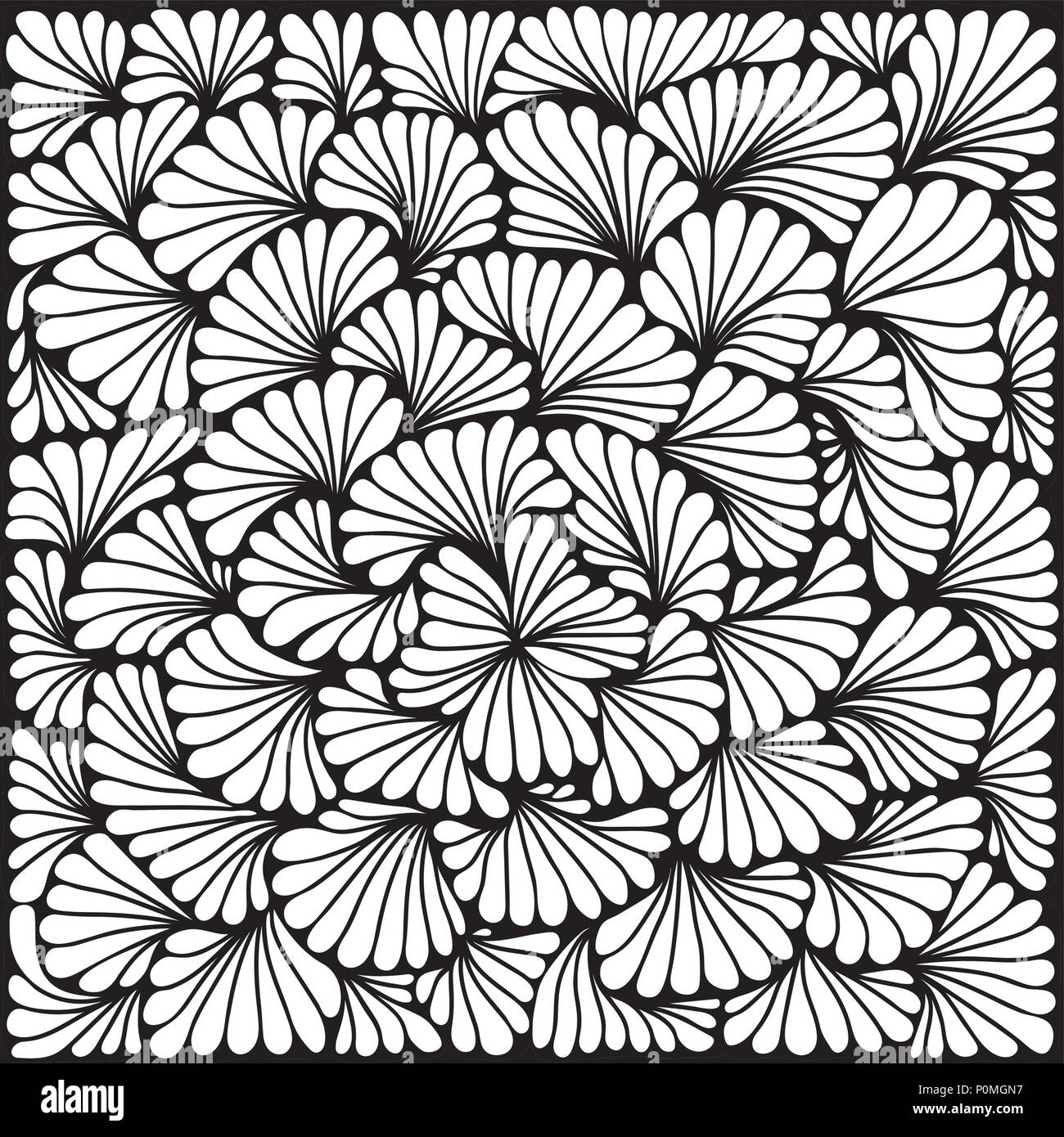 Vector abstract monochromatic pattern. White leafs on black background. Stock Vector