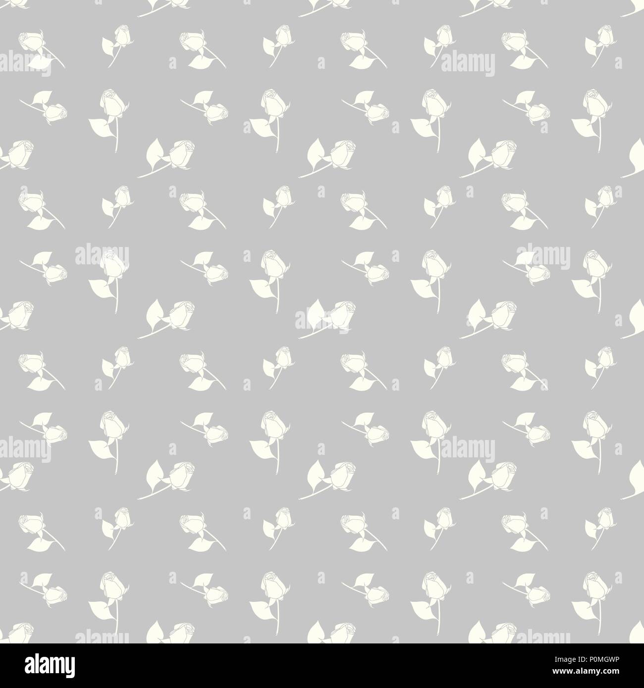 Roses seamless vector geometric monochromatic background - pattern for continuous replicate on grey background. Stock Vector