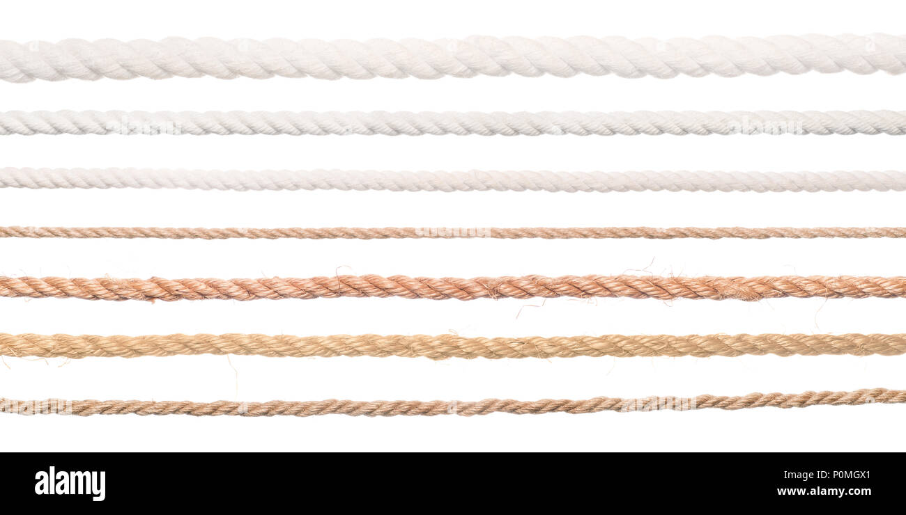 Ropes set. Collection of different straight long ropes isolated on ...