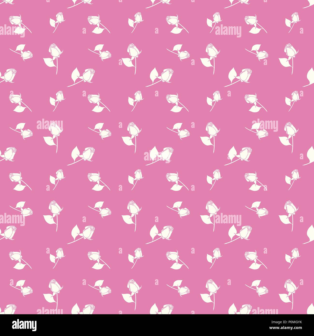 Roses seamless vector geometric monochromatic background - pattern for continuous replicate on pink background. Stock Vector