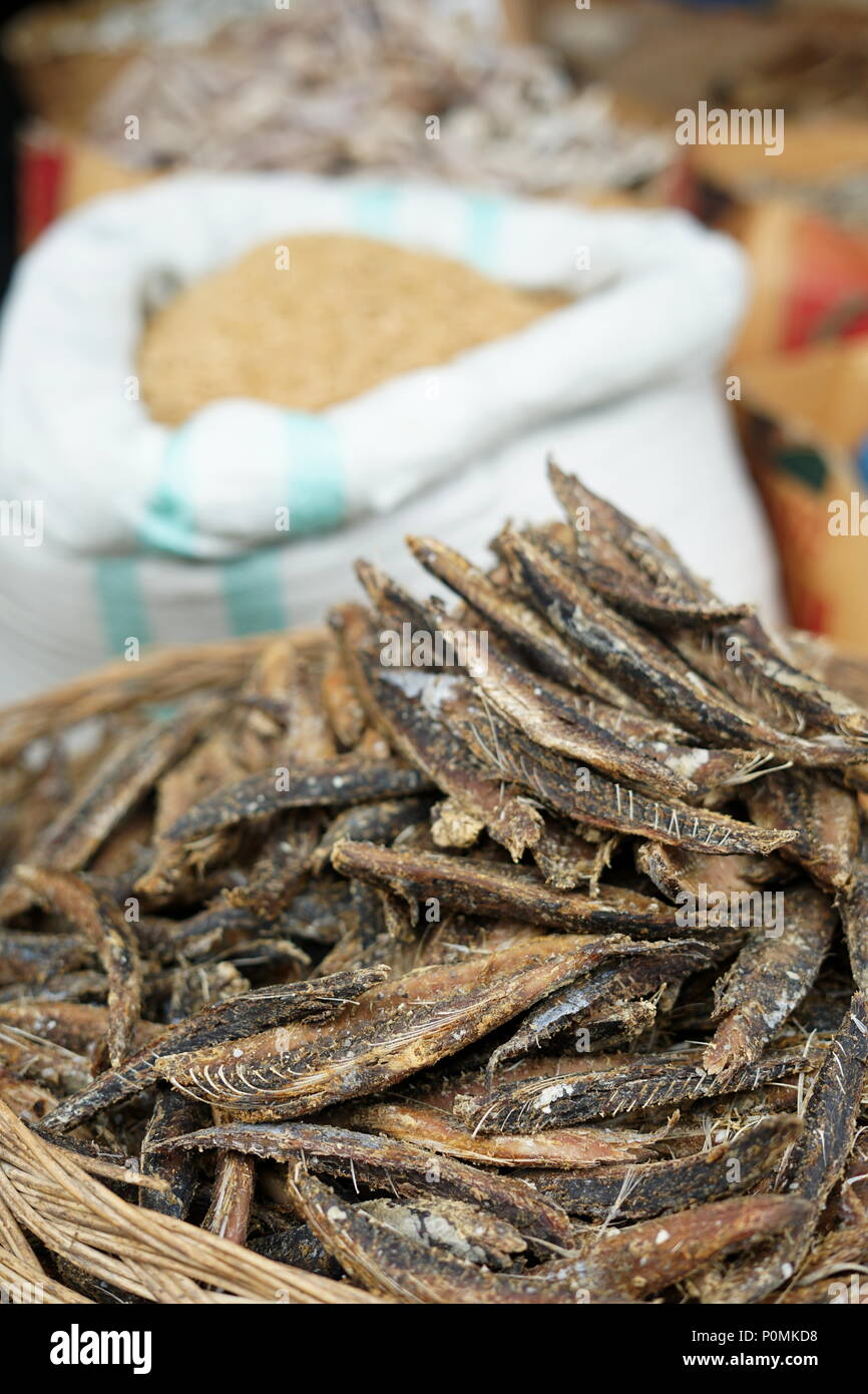 Dry Smoked fish stall in street market Stock Photo Alamy