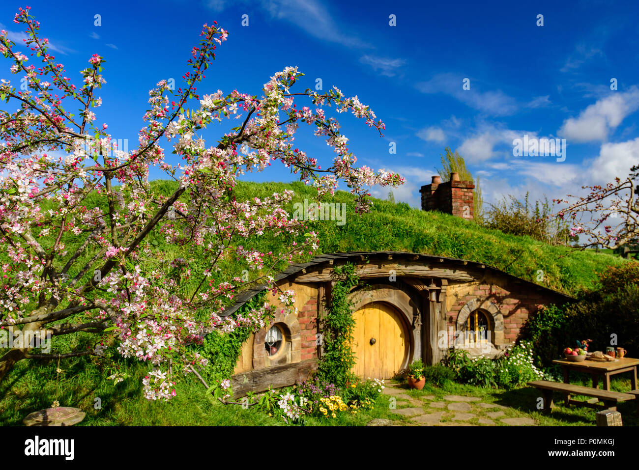 Hobbiton Movie Set of Shire in The Lord of the Rings and The Hobbit trilogies, Matamata, New Zealand Stock Photo