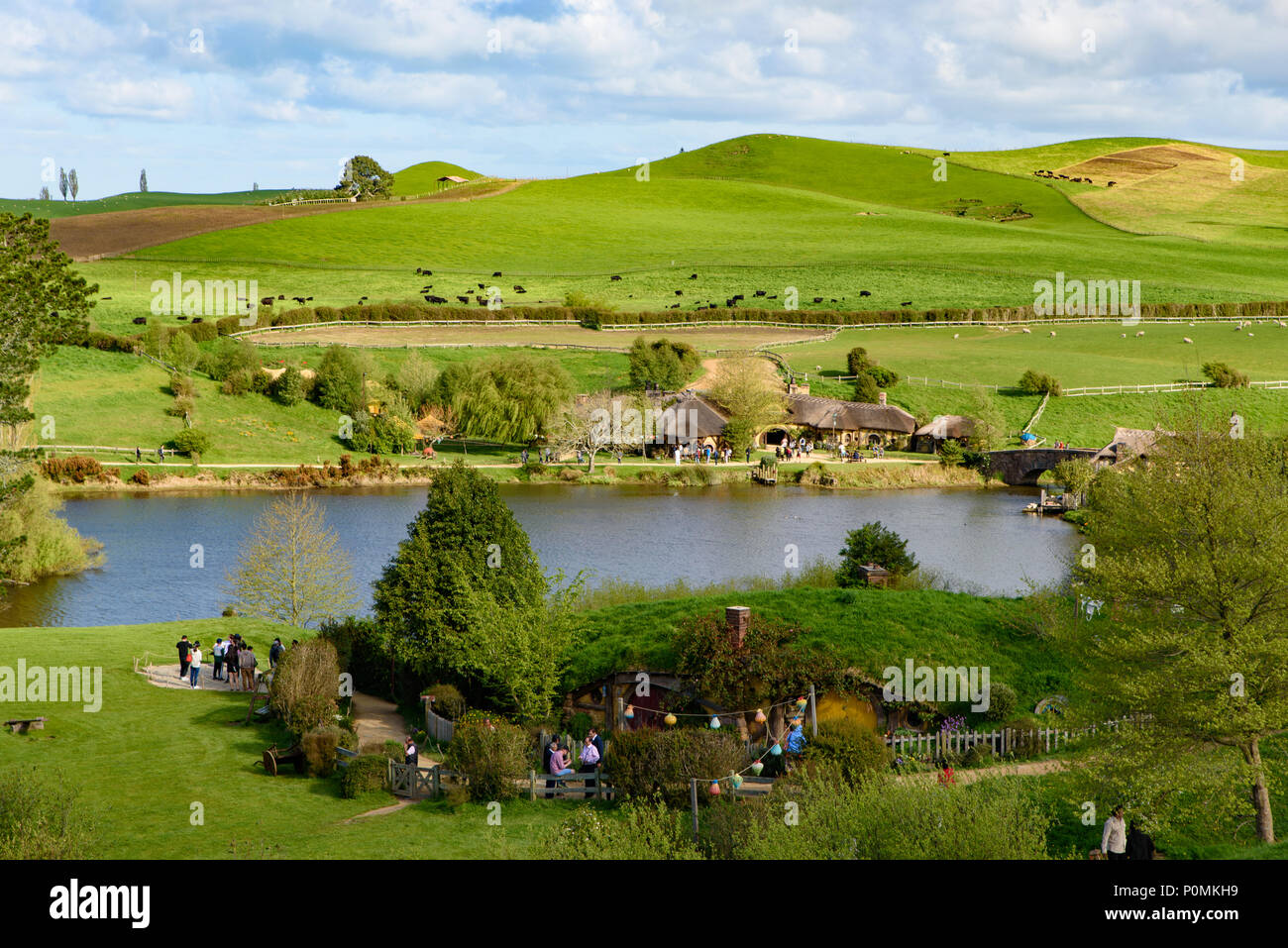 Hobbiton Movie Set of Shire in The Lord of the Rings and The Hobbit trilogies, Matamata, New Zealand Stock Photo