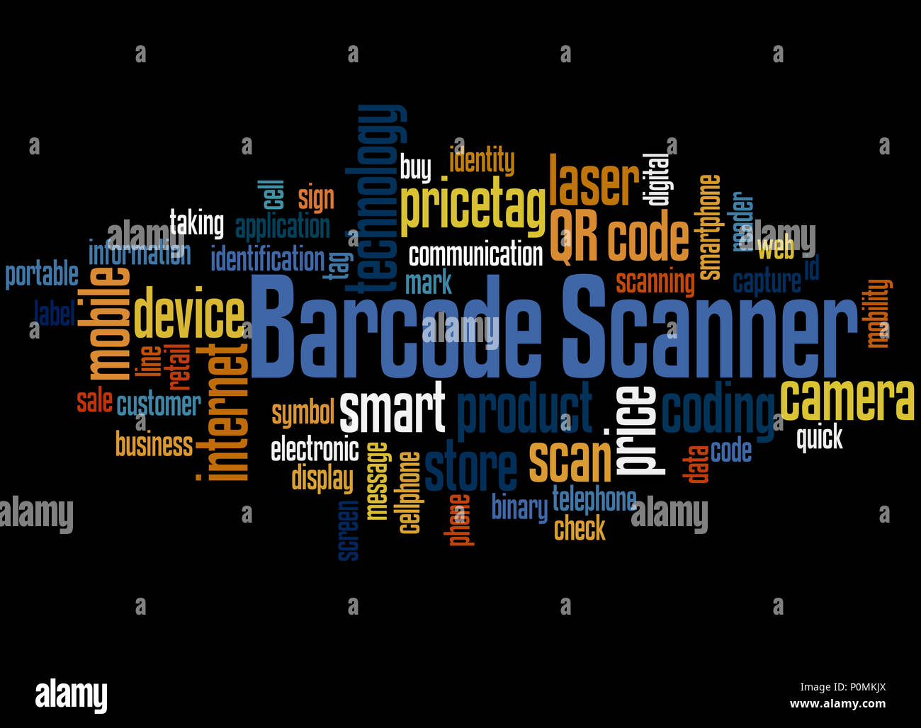 Barcode scanner word cloud concept on black background Stock Photo Alamy