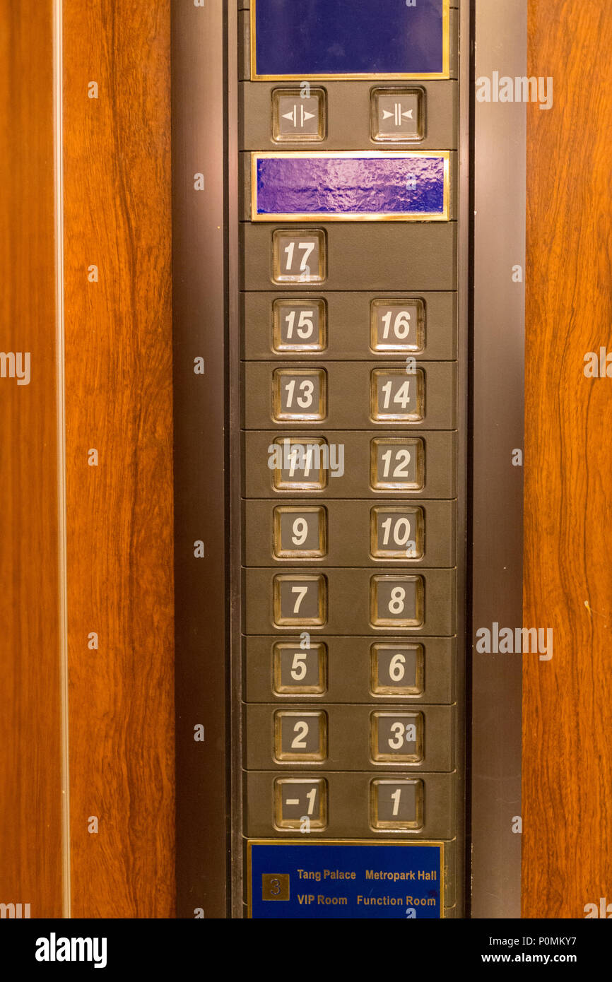 Yangzhou, Jiangsu, China.  Elevator Shows No Number 4, an unlucky number in Chinese Culture. Stock Photo