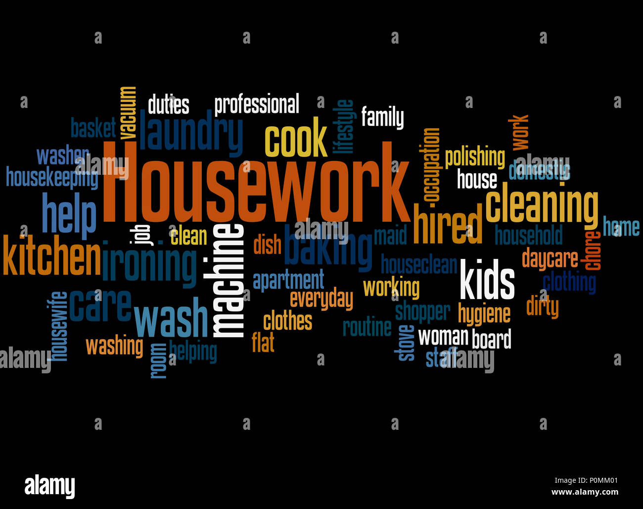 Housework word cloud concept on black background Stock Photo Alamy