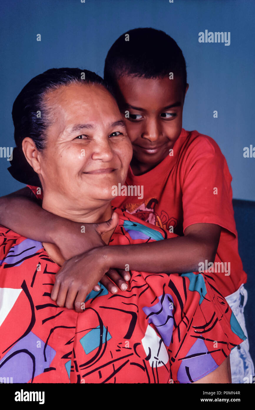 Boy hugs grandmother front view MR.  © Myrleen Pearson Stock Photo