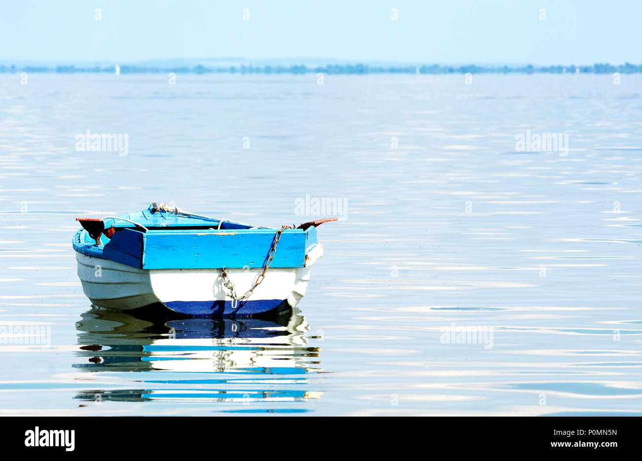 Angler boat at Lake Balaton, Hungary Stock Photo