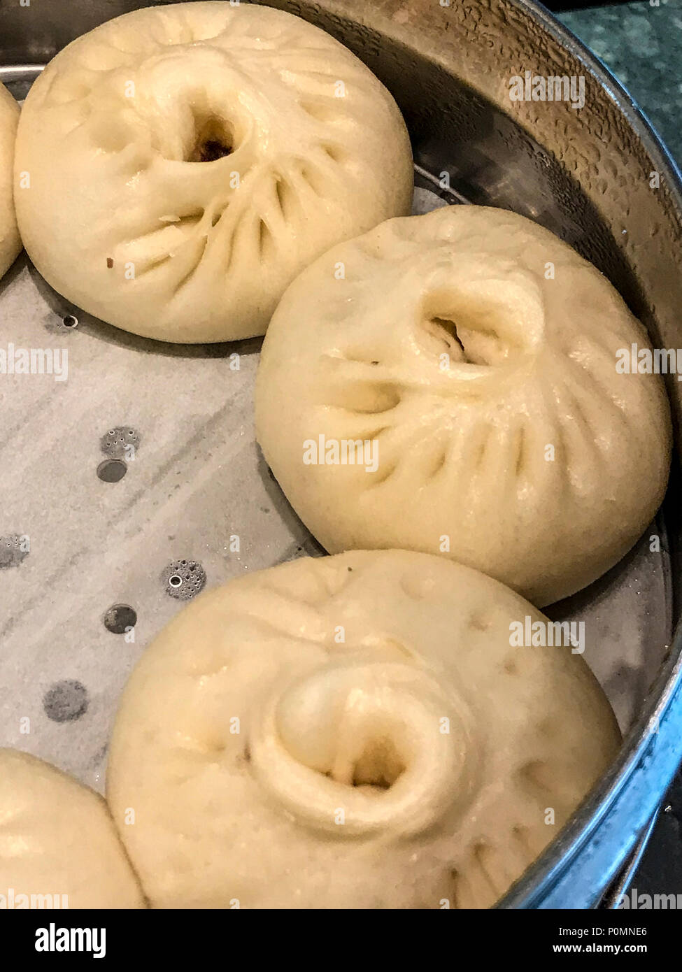Yangzhou, Jiangsu, China.  Dim Sum, Buns, Dumplings, Stuffed with Bean Paste. Stock Photo
