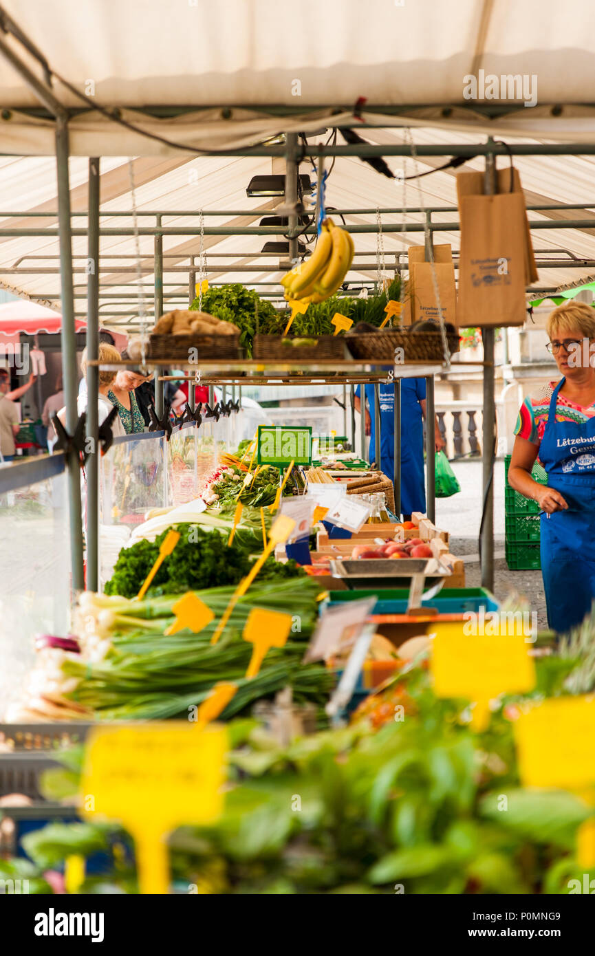 Weekly, fresh, bio food market, Luxembourg City, Luxembourg Stock Photo