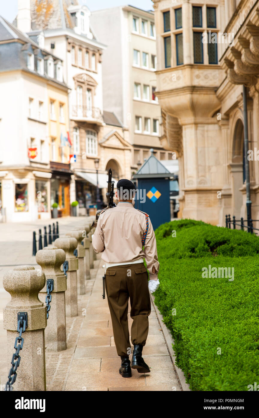 Guard soldiers in front of the Grand Ducal Palace, Luxembourg Stock Photo