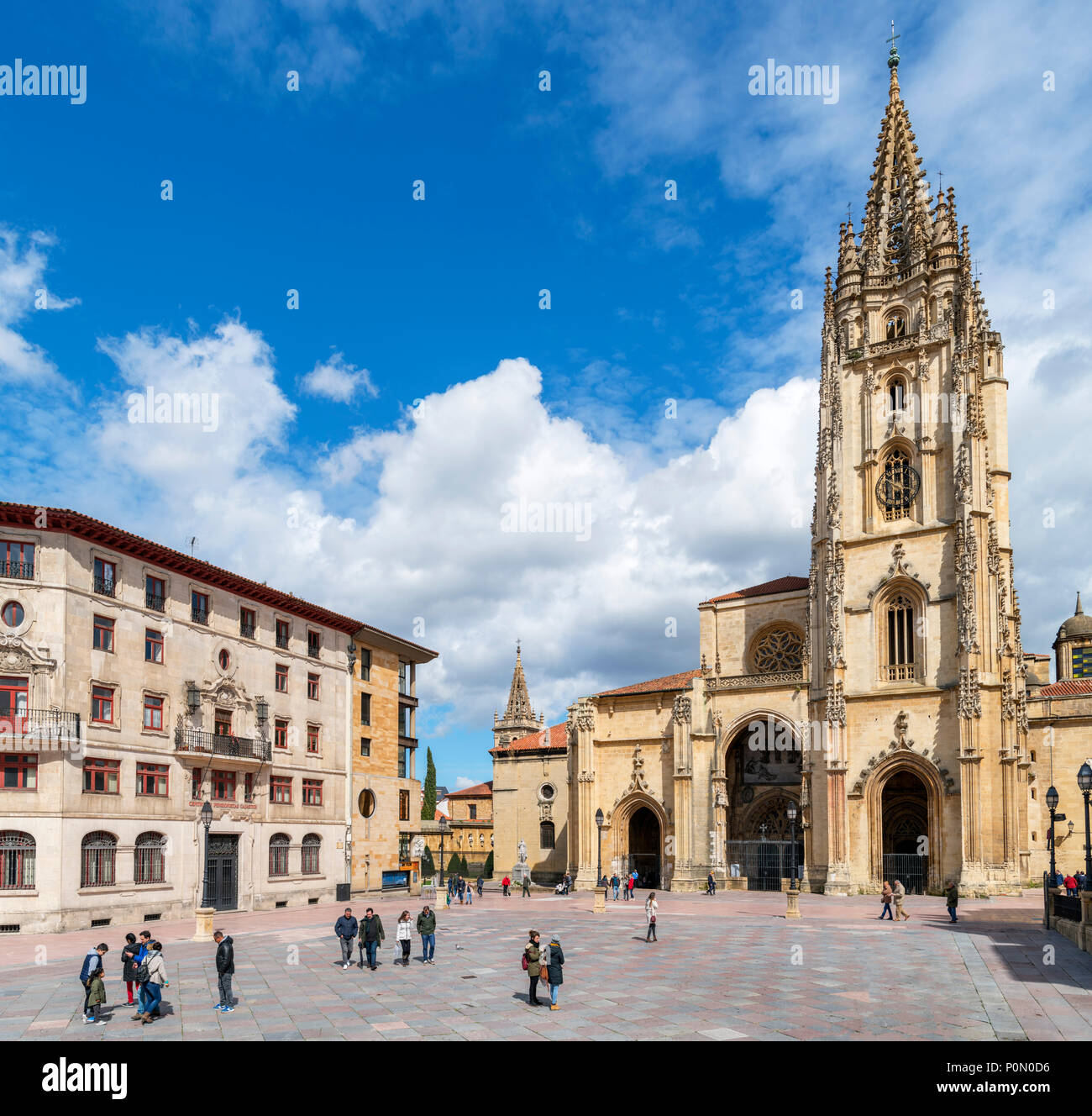 Oviedo Cathedral in Plaza Alfonso II el Casto, Oviedo, Asturias, Spain Stock Photo