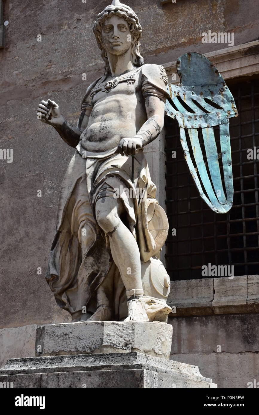 Rome, 17 May 2018, Reportage from S. Angel Castle. External and internal. Courtyard of the angel. Detail of angel. Stock Photo