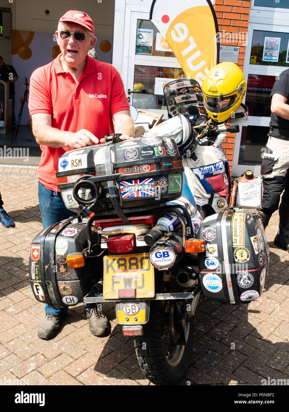 Ian Coates, world traveller / adventurer, Isle of Man TT 2018. Tourist Trophy road race, mountain course Stock Photo