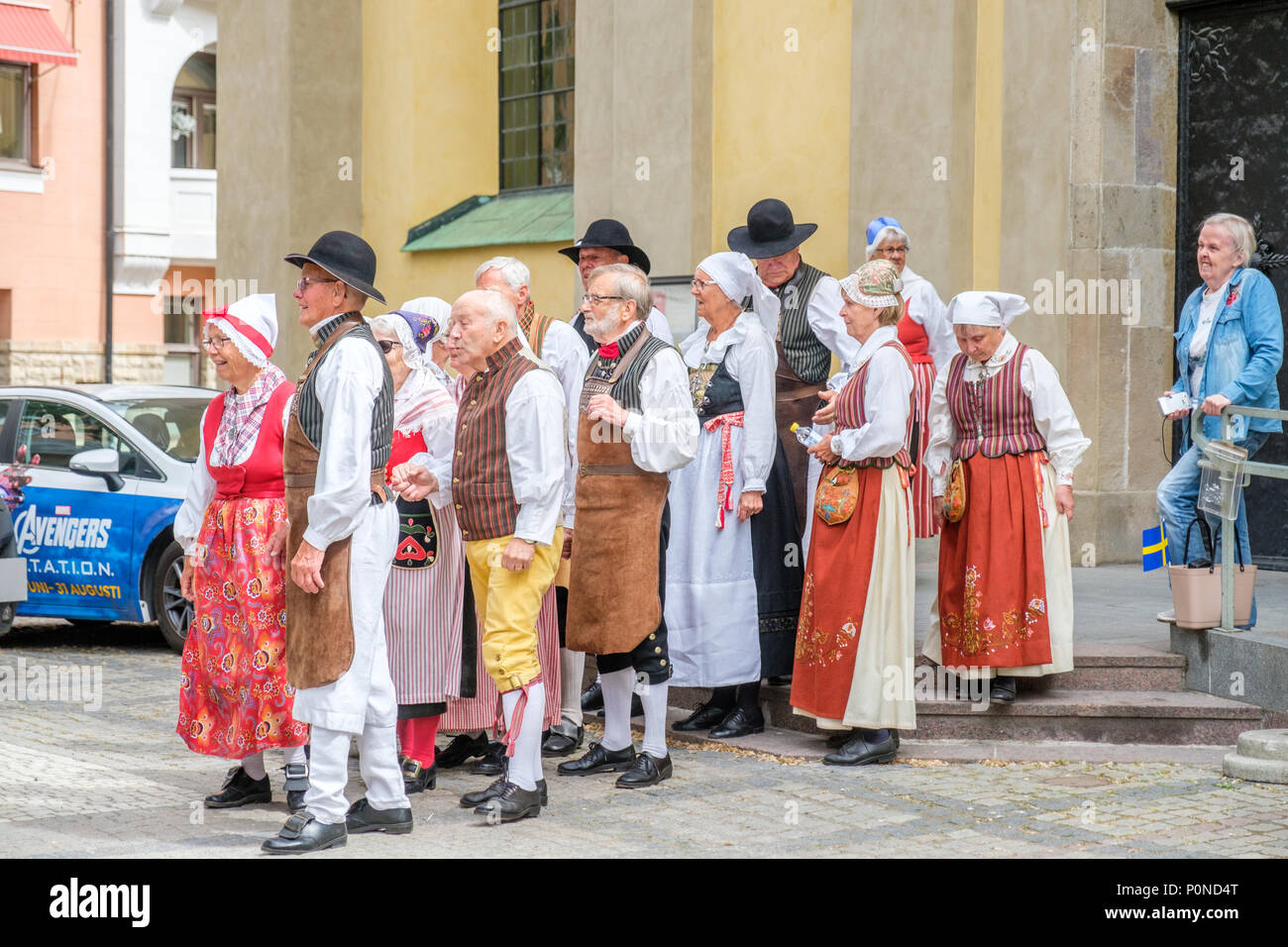 Swedish folk dance during National day celebration in the Olai Park of Norrkoping. Norrkoping is a historic industrial town in Sweden. Stock Photo