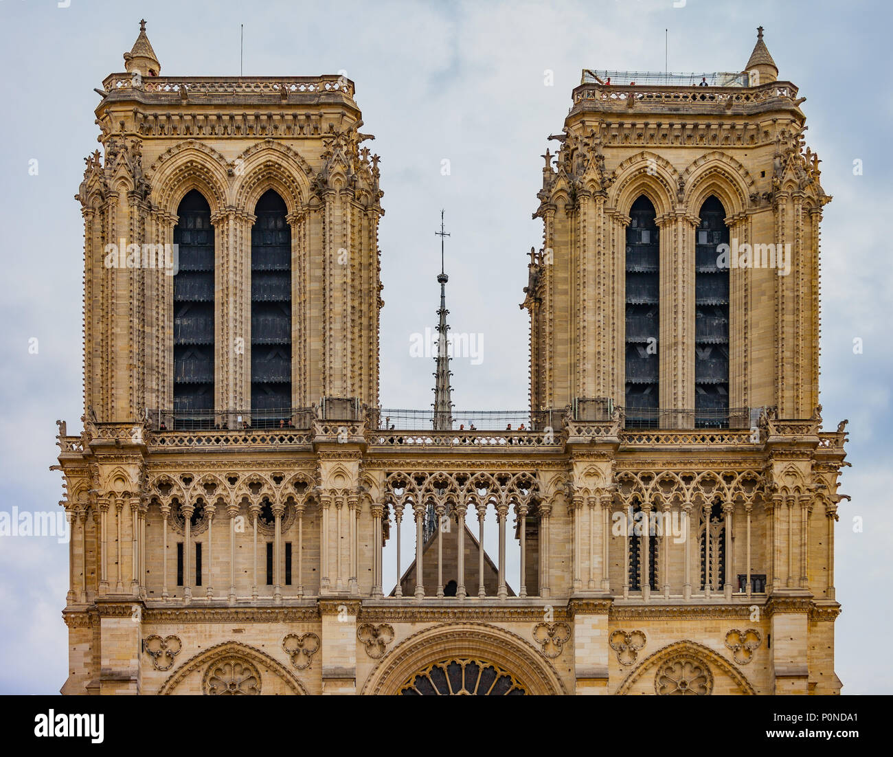 Close up view of towers of Notre Dame cathedral in Paris Stock Photo - Alamy