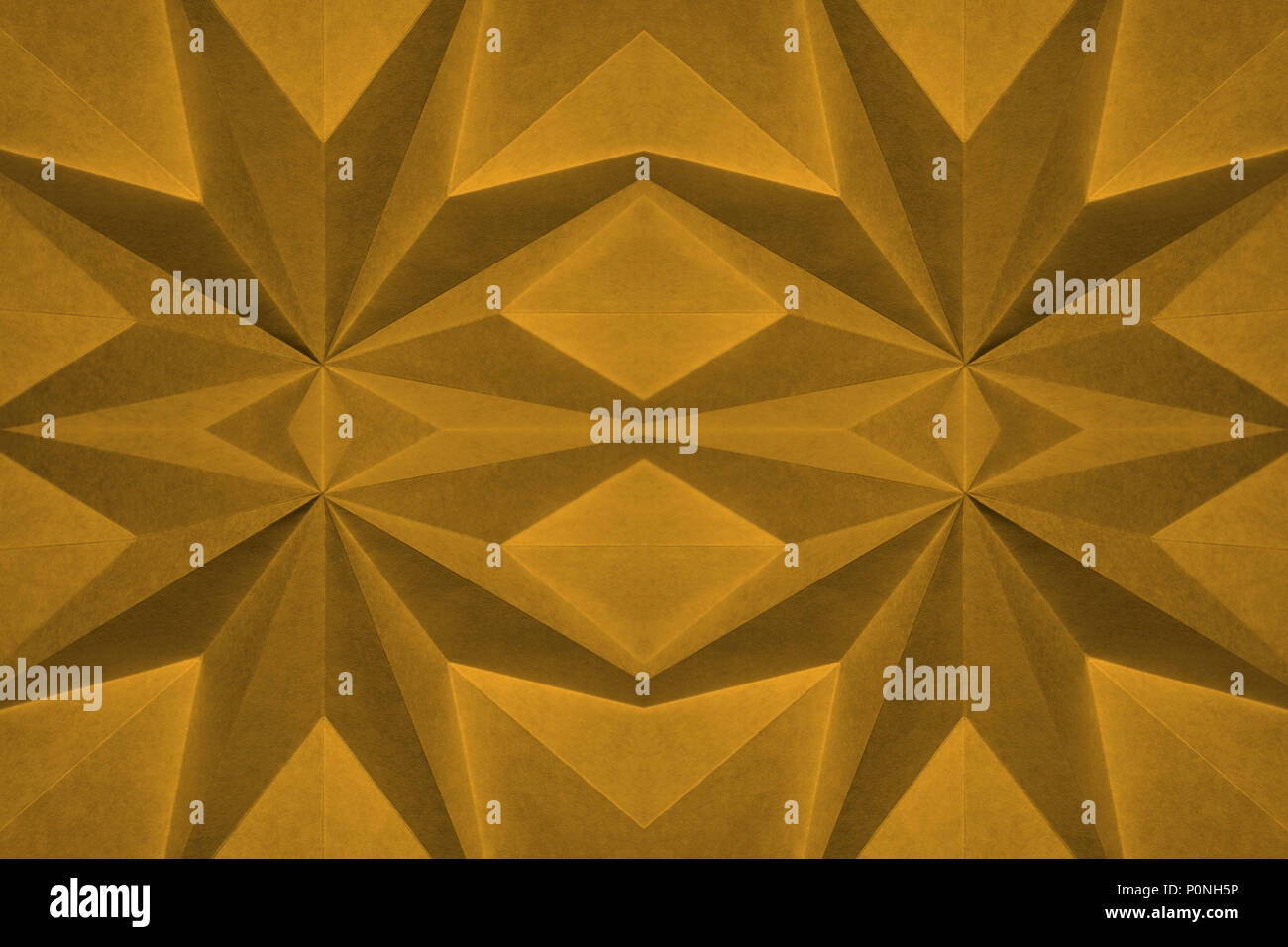 orange, Citrus Pantone 14-0955, Origamiesque; folded paper texture, one colour, one colour, close up,macro abstract, angular design element. Stock Photo