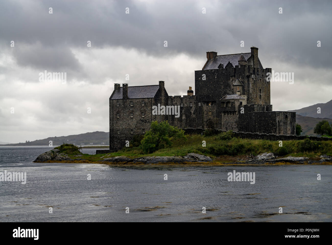 Eilean Donan castle on a cloudy day, Highlands, Scotland, UK Stock Photo