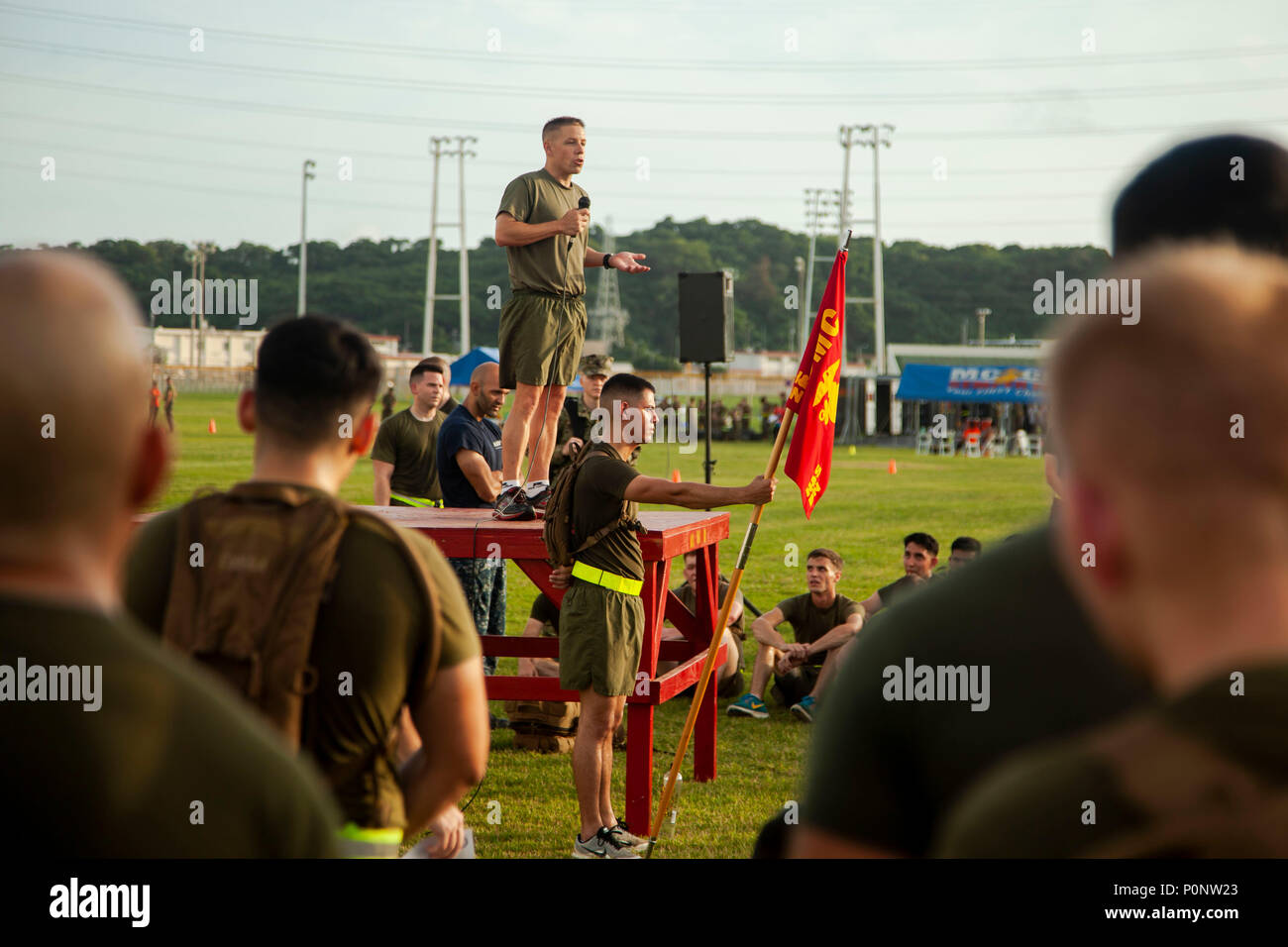 CAMP FOSTER, OKINAWA, JAPAN Col William DePue addresses Marines and