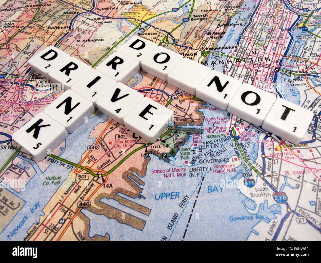 Transport Do Not Drink And Drive Safety Message To Reduce Road Accidents And Fatalities On New York Map Background Stock Photo Alamy