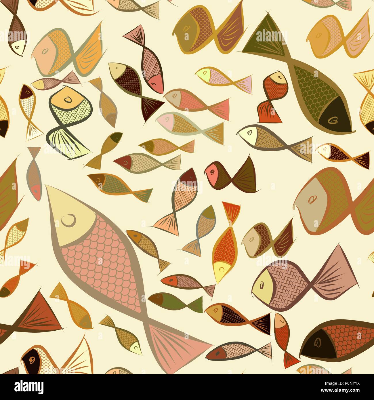 Seamless hand drawn fish illustrations background, good for graphic ...