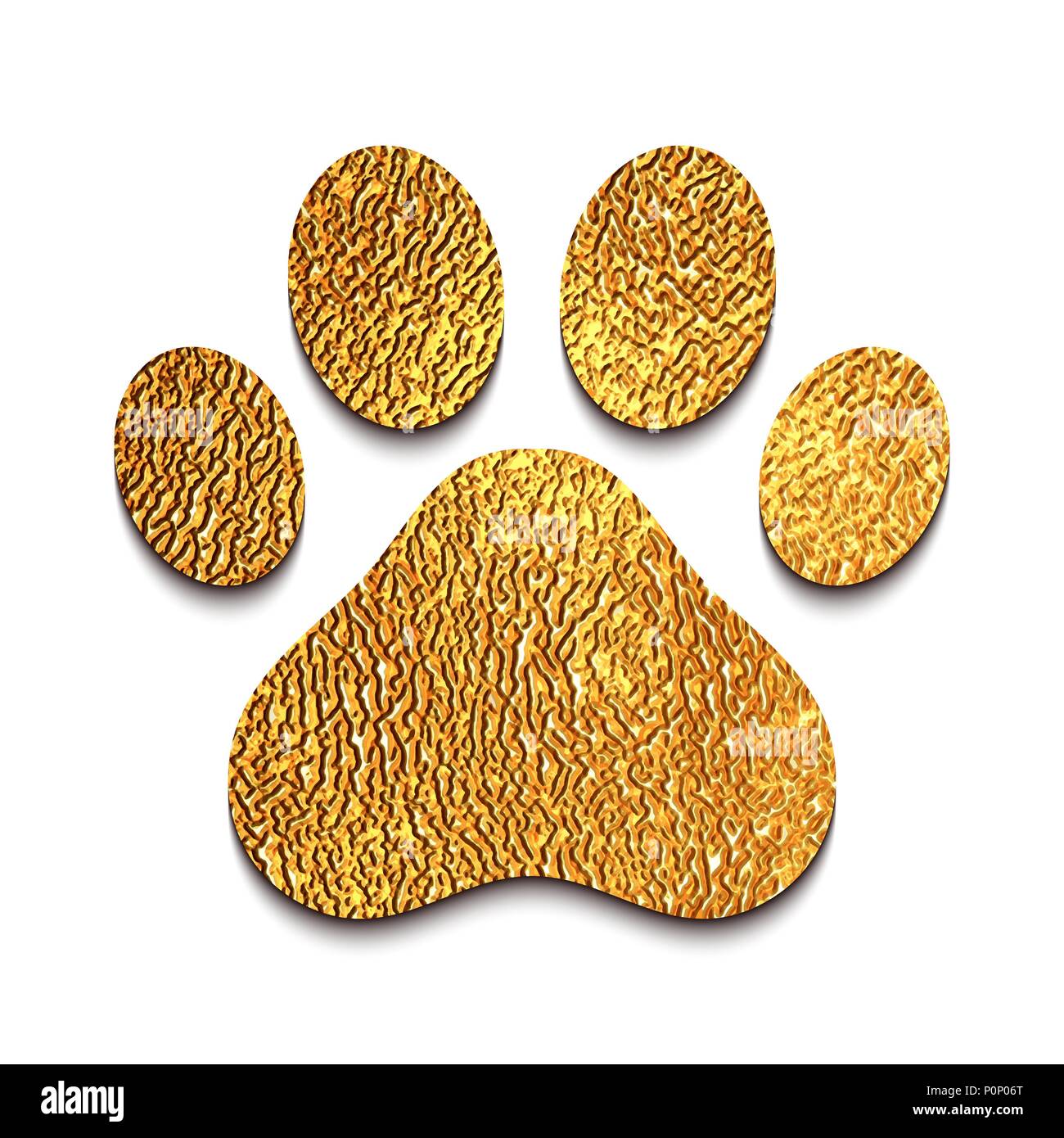 Golden animal paw print on white background Stock Vector