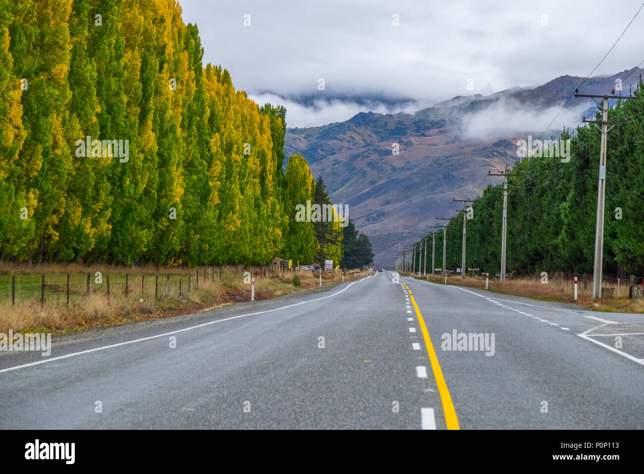 Landscpae alongside of state Highway 6 between Queenstown and Twizel, South island of New Zealand Stock Photo