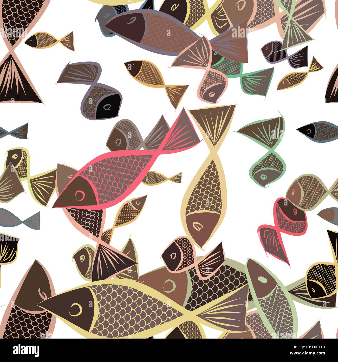 Seamless hand drawn fish illustrations background, good for graphic ...