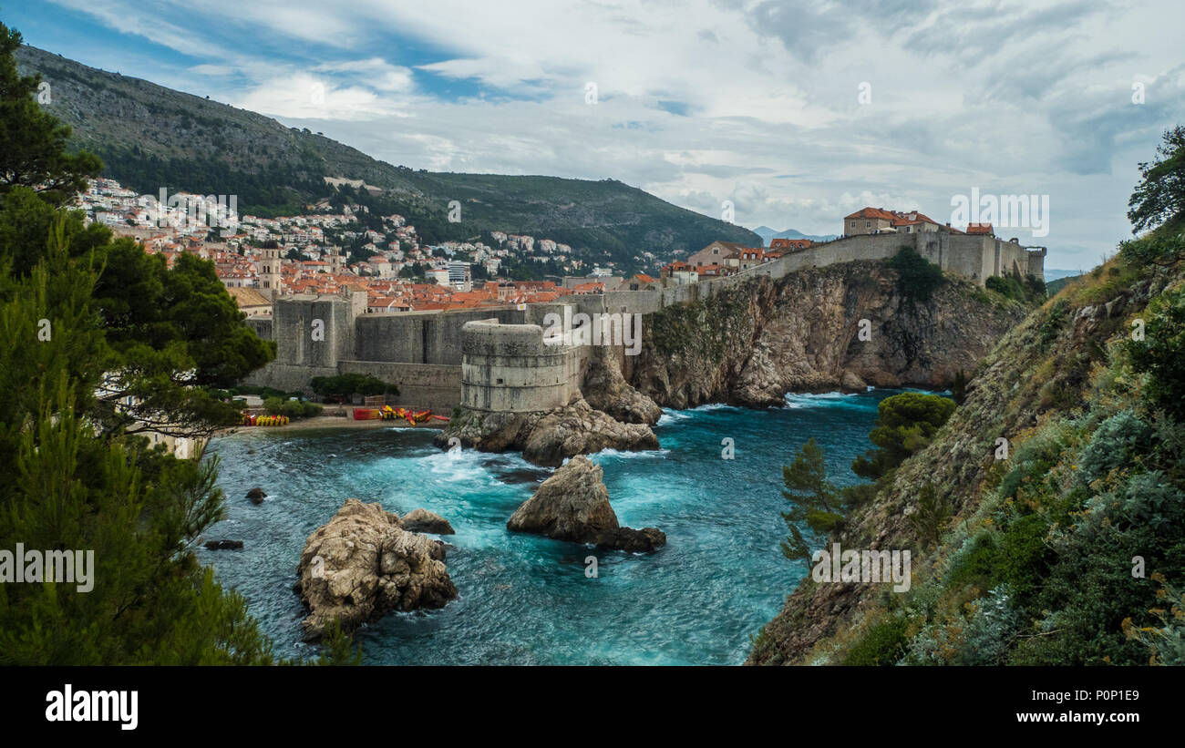 The hilltop city of Dubrovnik in Croatia aka 'Kings Landing', overlooking the Adriatic Sea Stock Photo