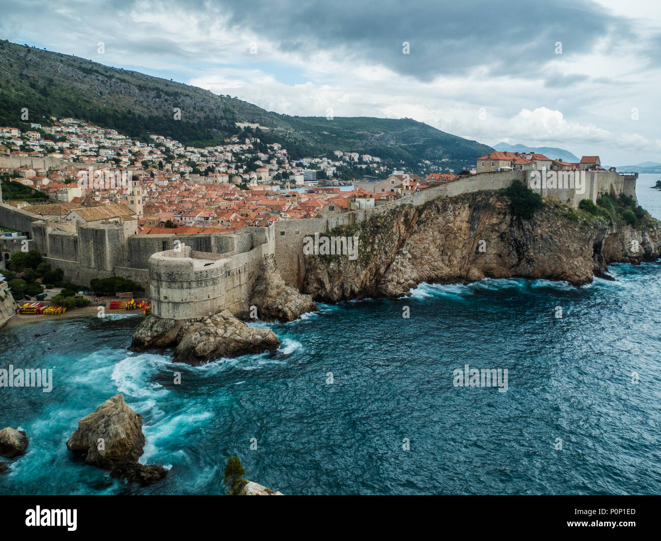 The hilltop city of Dubrovnik in Croatia aka 'Kings Landing', overlooking the Adriatic Sea Stock Photo