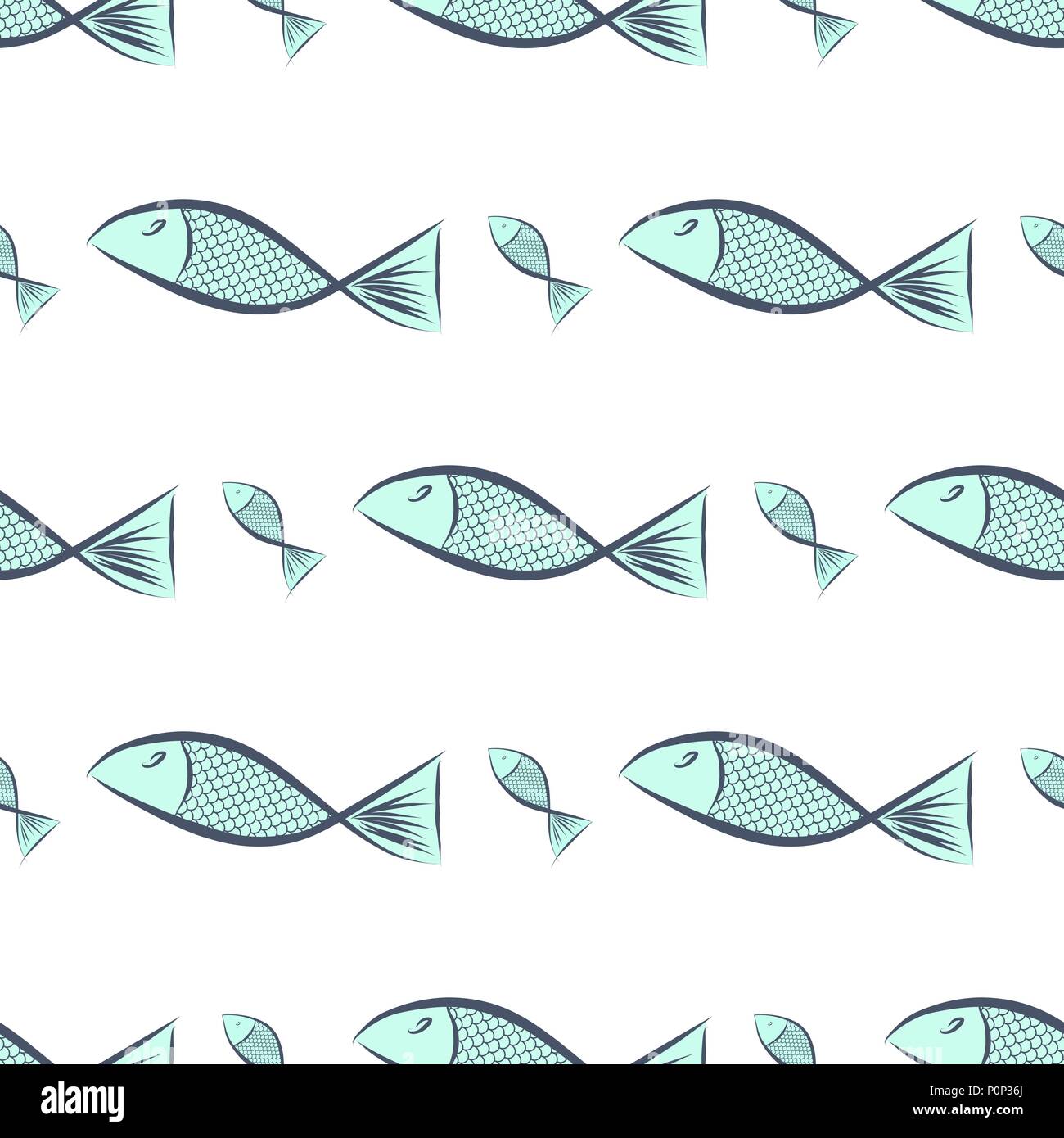 Seamless hand drawn fish illustrations background, good for graphic ...