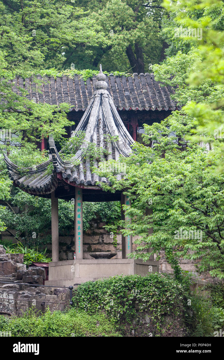 Suzhou, Jiangsu, China.  Gazebo Pavilion on Grounds of Tiger Hill. Stock Photo