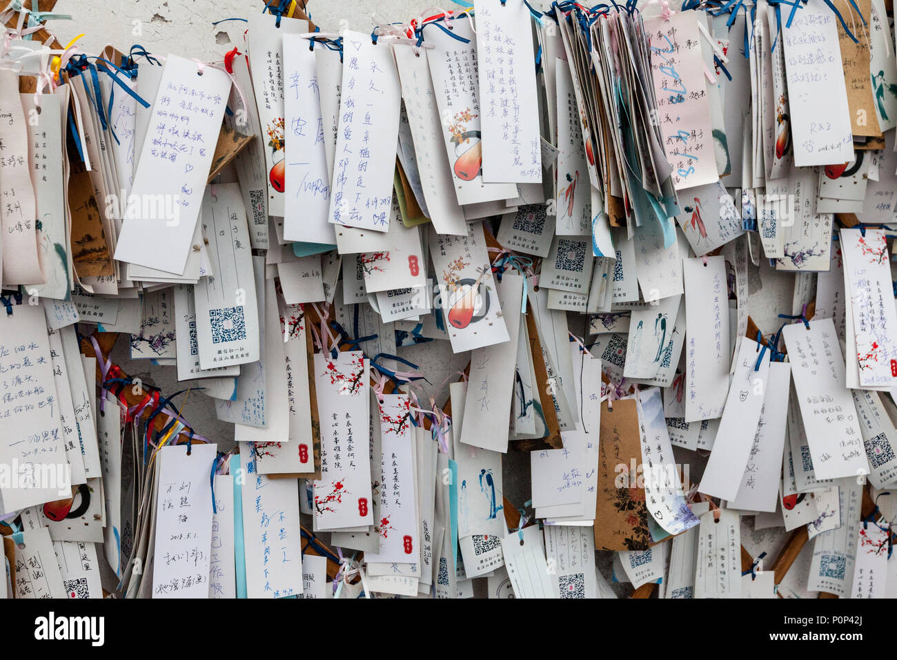 Suzhou, Jiangsu, China.  Tags Contain Hopes for Good Wishes, left by Passersby.  Shantang District. Stock Photo