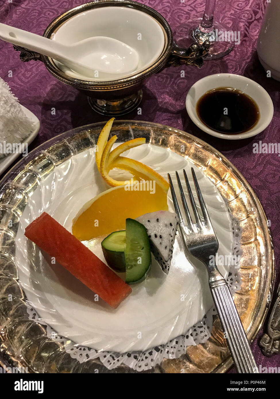 Nanjing, Jiangsu, China.  Fruit Appetizer with Cucumber. Stock Photo