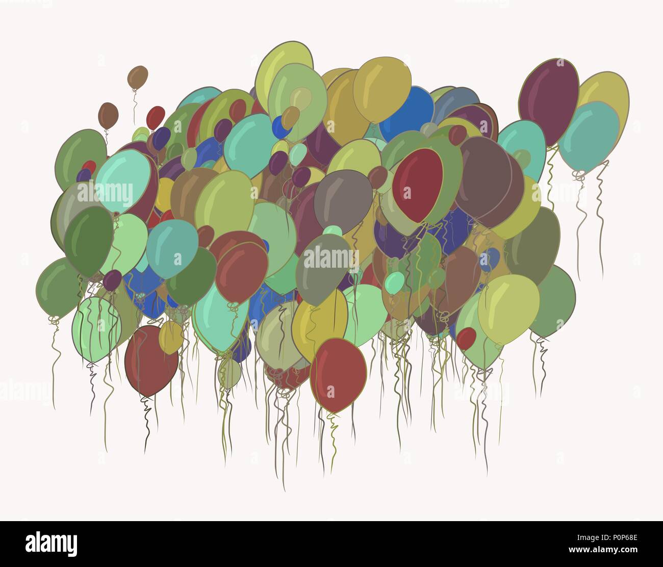 Decorative hand drawn flying balloons art illustrations. Good for