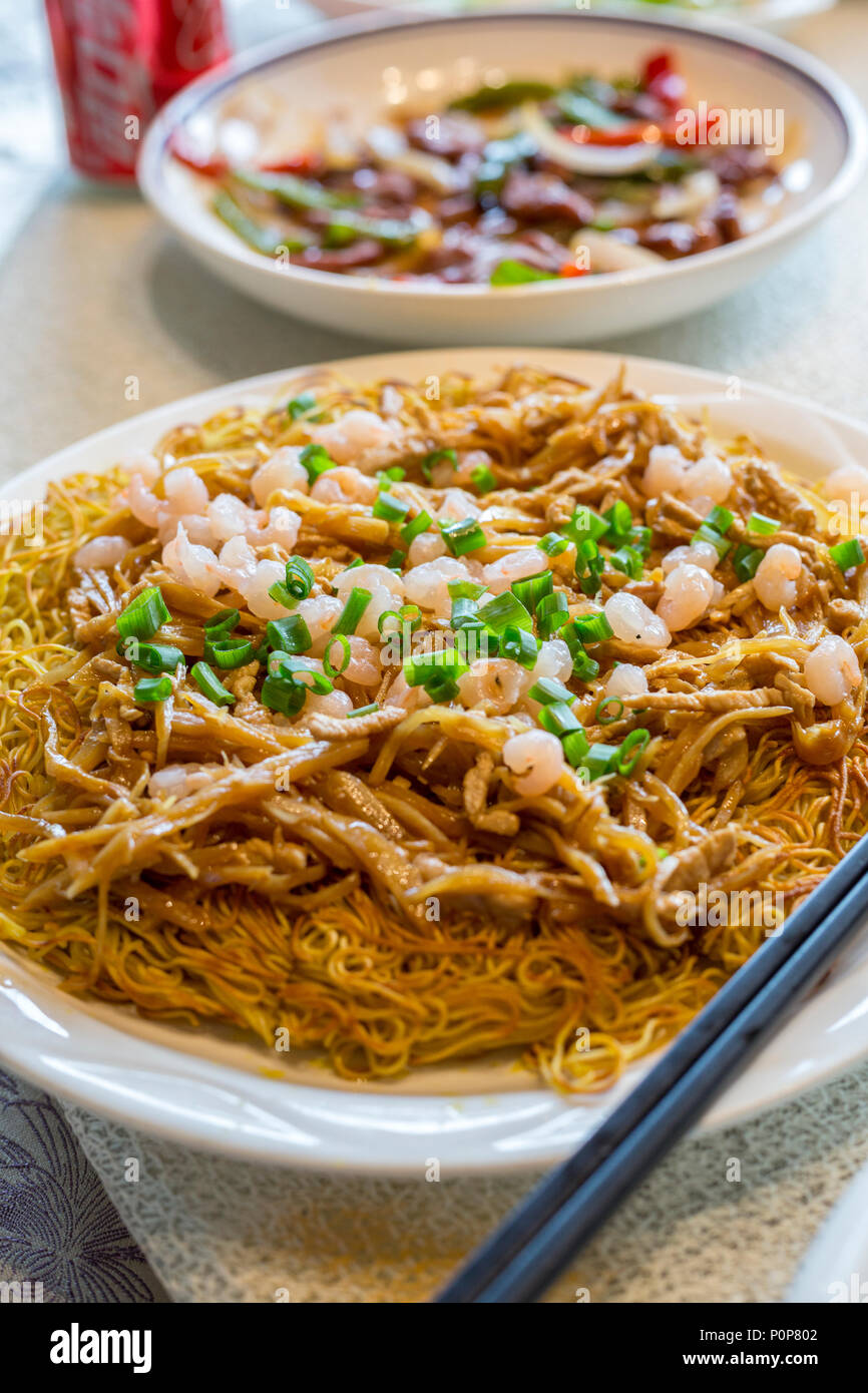Suzhou, Jiangsu, China.  Noodles and Fresh-water River Shrimp. Stock Photo