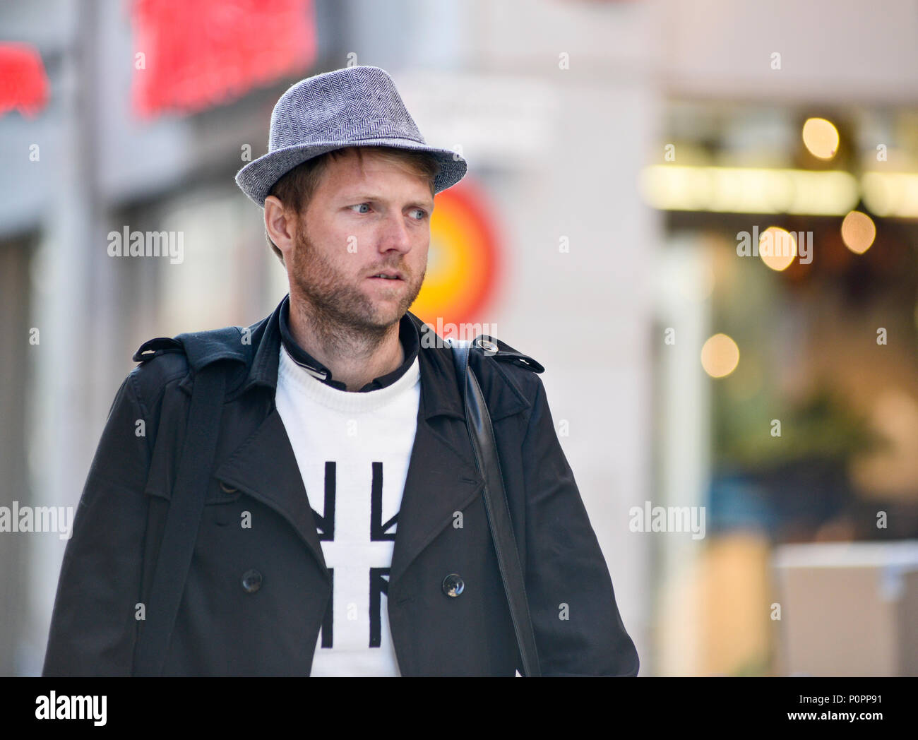Swedish man in Drottninggatan street, Stockholm Stock Photo