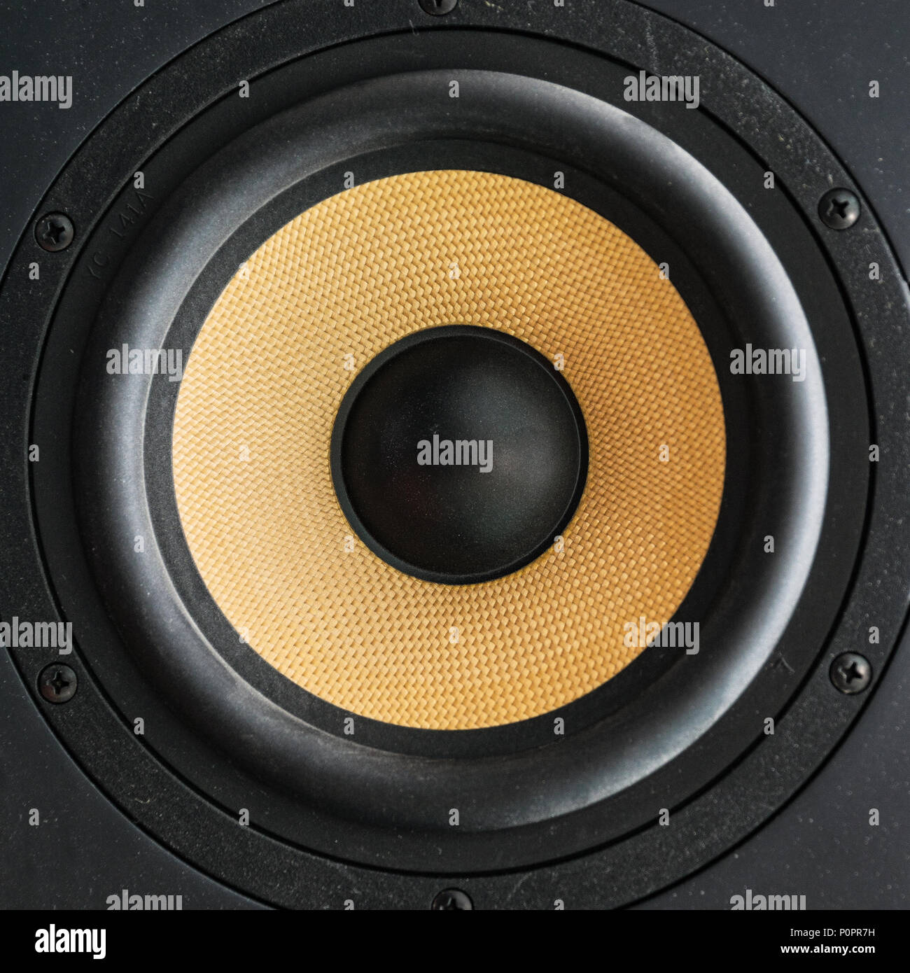 Speaker loudspeaker with yellow diffuser Stock Photo
