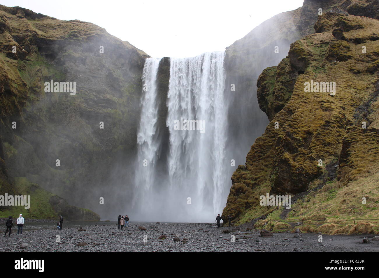 Skogafoss waterfall. Natural tourist attraction of Iceland. winter landscape on a sunny day. Amazing in nature Stock Photo