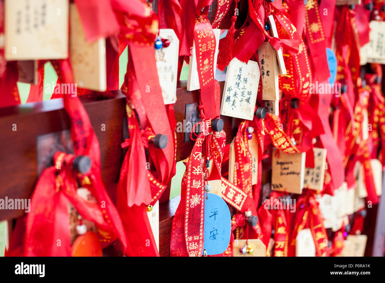Nanjing, Jiangsu, China. Prayers for Good Luck, Niushou Mountain