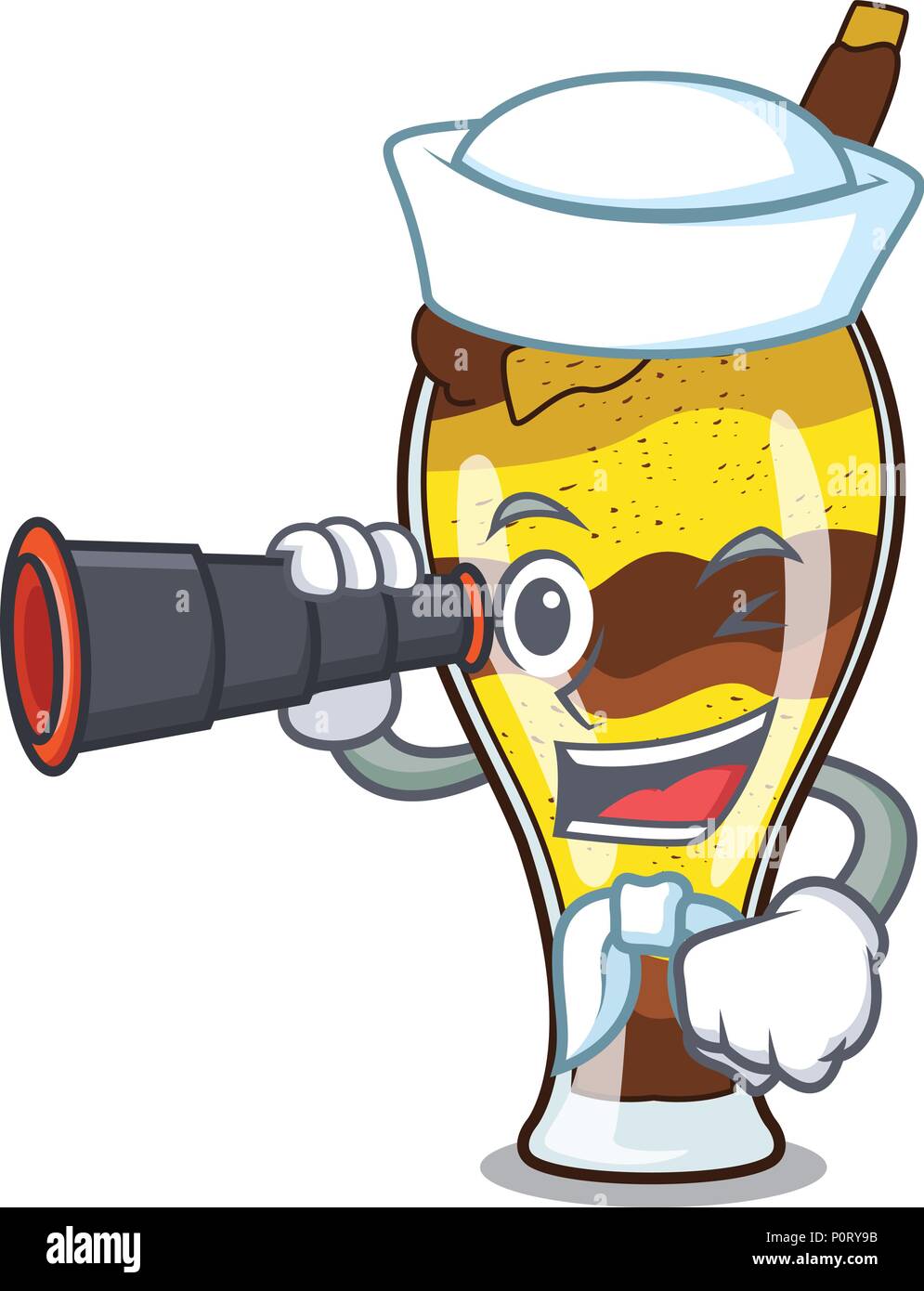 Sailor with binocular mangonada fruit mascot cartoon Stock Vector