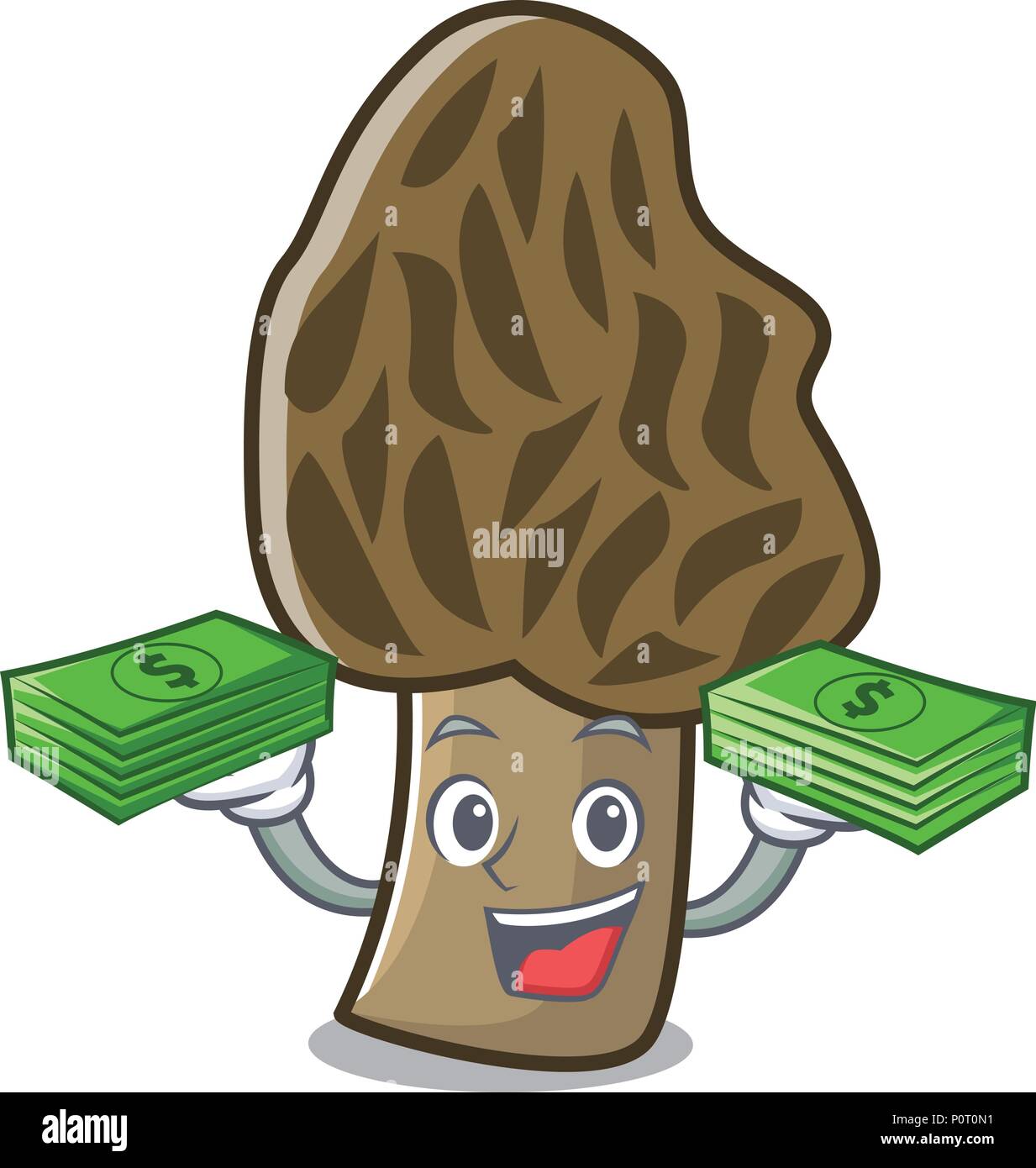 With money bag morel mushroom mascot cartoon Stock Vector