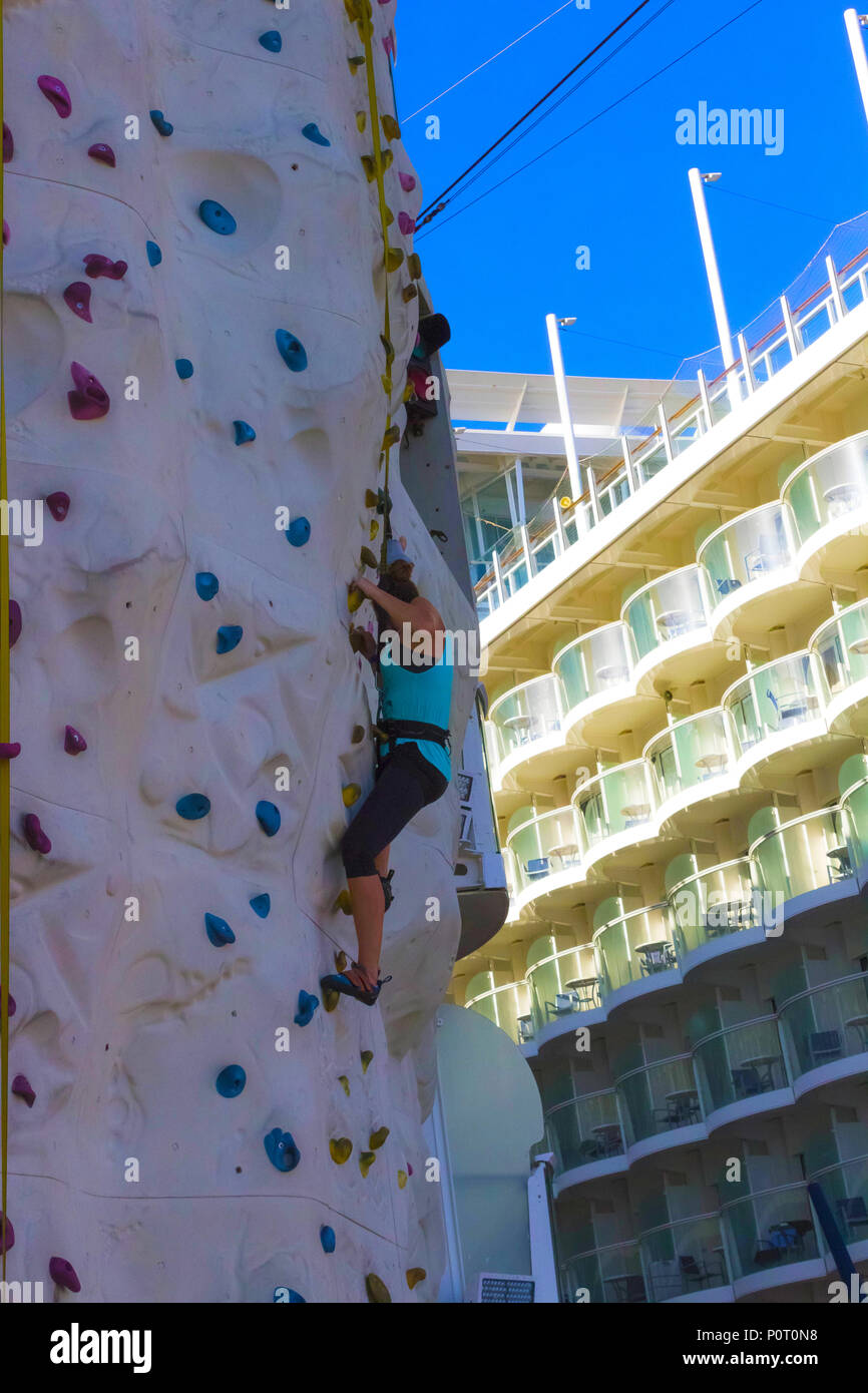Cape Canaveral, USA May 06, 2018 The climbing wall at cruise liner