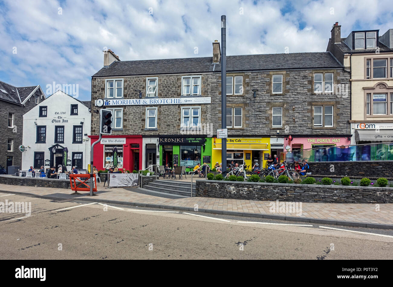 Cafe culture with cafes and restaurants in Stafford Street at the harbour in Oban Argyll and Bute Scotland UK Stock Photo