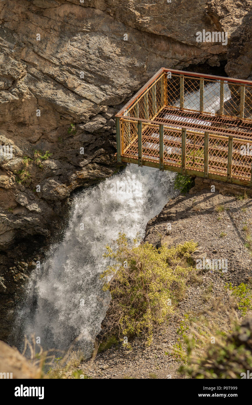 Waterfall Lookout below Iskandar Kul, Sughd Province, Tajikistan Stock Photo