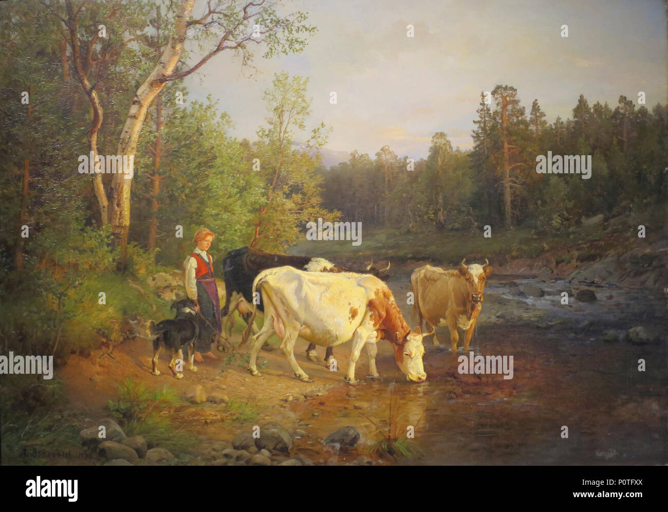 'Landscape with Cattle' by Anders Askevold, 1870, Bergen Kunstmuseum. Stock Photo