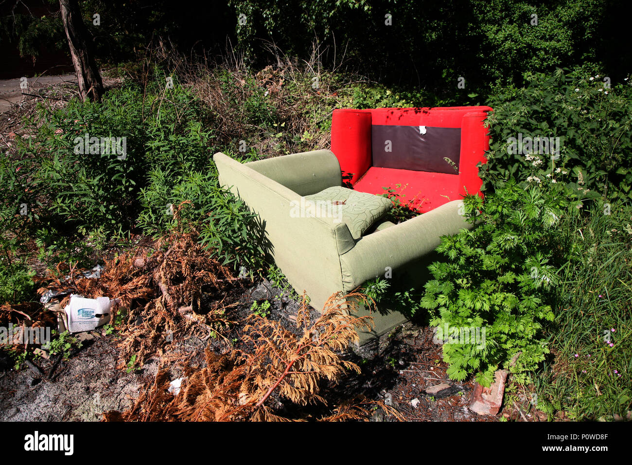 furniture tipping of Household rubbish just tipped at the back of shops in Dinnington Stock